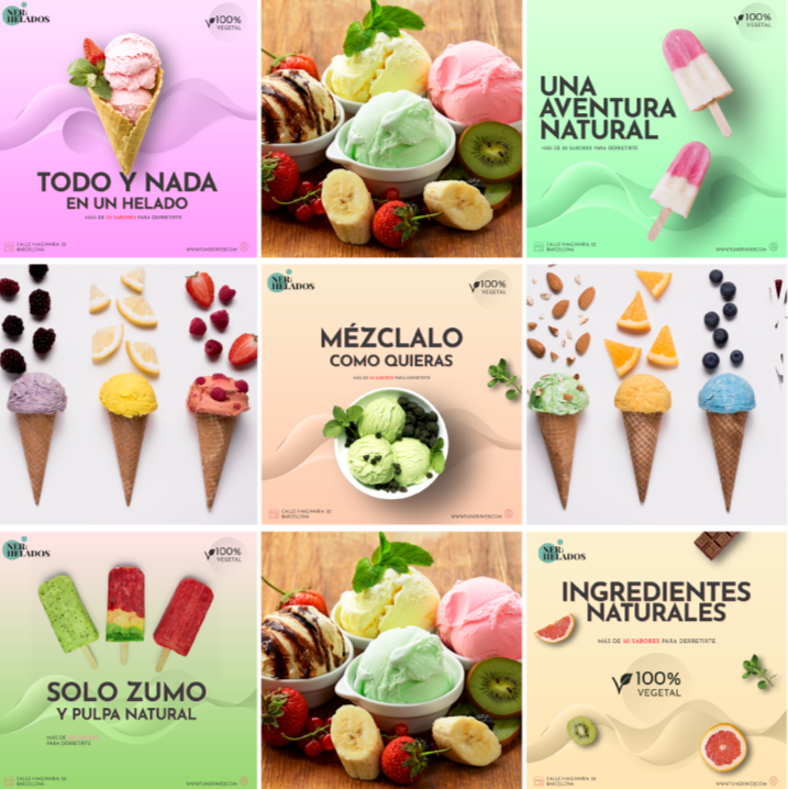 Creación Contenido estático helados plantilla feed